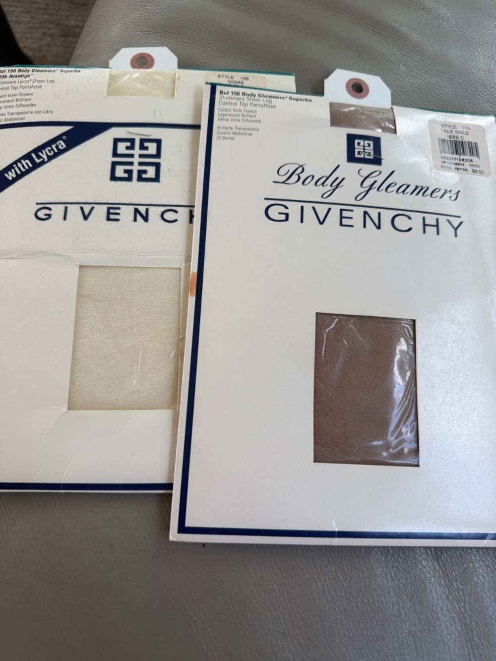Givenchy Body Gleamers Sheer Hosiery in ivory and pale gold is colors vintage